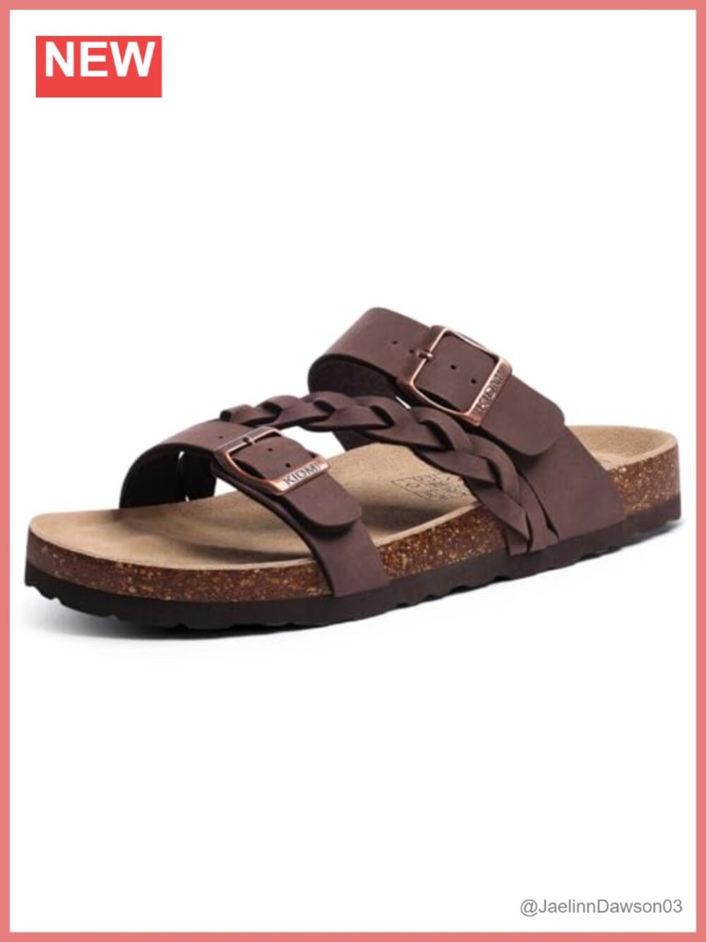 Braided Cork Footbed Arch Support Sandals Women Slides Adjustable Buckle